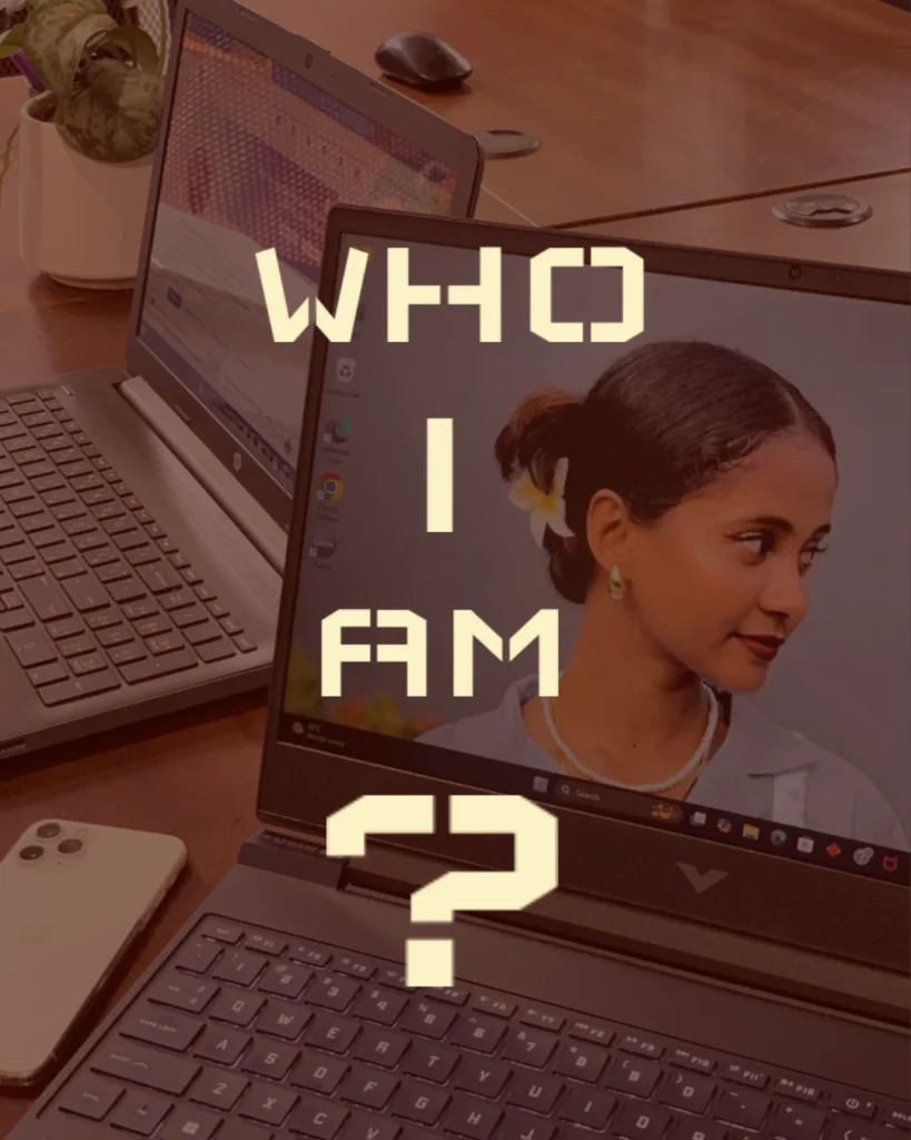 “A laptop screen showing a woman’s portrait with the text ‘Who I Am?’ displayed over it: the best freelance digital marketing analyst in Kozhikode, Kerala.”