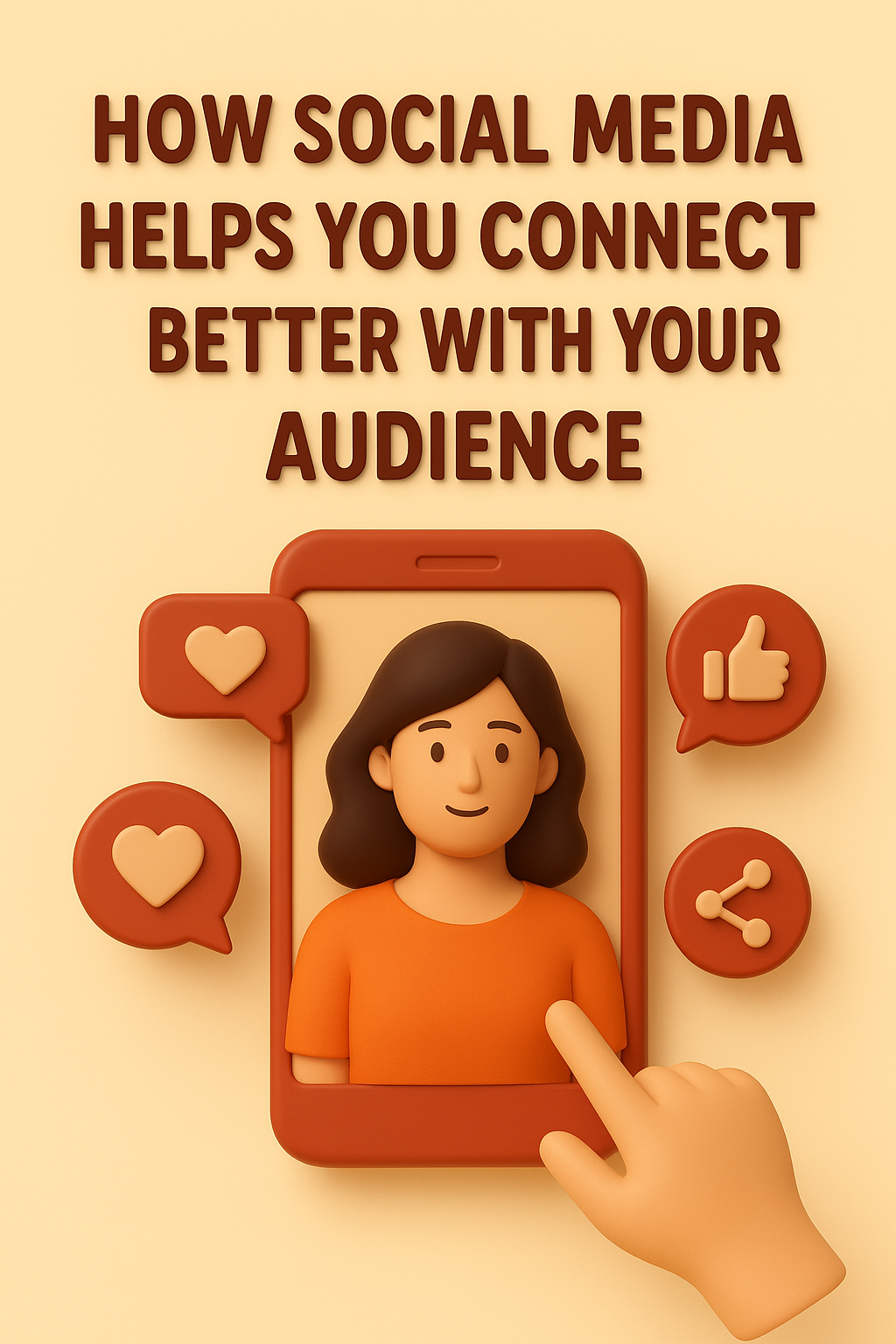 A 3D illustration showing a woman on a smartphone screen surrounded by social media icons, representing audience engagement work with the best freelance digital marketer in Calicut, Kerala.